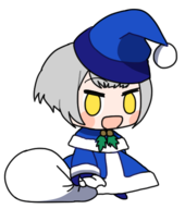 1girl blush colored elizabeth grey_hair happy hat padoru person persona_(series) persona_3 sack santa_hat santa_outfit short_hair yellow_eyes // 400x452 // 64KB
