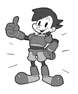 cartoon classic mega_man_(series) mega_man_legends mega_man_volnutt monochrome thumbs_up // 446x540 // 73KB