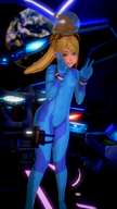 1girl 3d blonde_hair blue_eyes honey_select loli long_hair looking_at_viewer metroid pale_skin samus_aran v_sign younger zero_suit // 1080x1920 // 1.4MB
