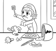 1boy 1girl artist:scorndude cooking_mama_(series) mama meat_boy super_meat_boy // 1193x1095 // 324KB