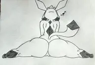 1girl artist:billyfutureboy ass glaceon huge_ass monochrome music_note pokemon pussy rear_view singing sketch splits traditional_medium // 3367x2326 // 3.9MB