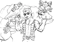 1boy artist:mildlyliquored crossover duke_nukem magnemite magneton magnezone pokeball pokemon shades short_hair smoking steelix sunglasses traditional_medium // 1400x1000 // 256KB