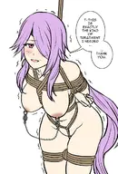 1girl artist:reptileye bondage breasts Mitsuki nipple_clamps nude princess_connect!_re_dive purple_hair rope text // 810x1200 // 541KB