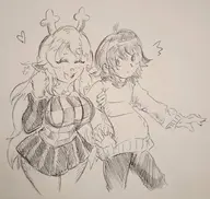 1boy 1girl artist:pikapika212 deltarune furry horns kris traditional_medium // 918x871 // 107KB