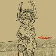 1girl artist:kikagaro braid long_hair midna pointy_ears sitting sketch smile the_legend_of_zelda tunic twilight_princess // 1250x1250 // 891KB