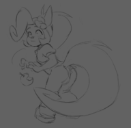 1girl anthro artist:dogyd ass coco_bandicoot crash_bandicoot_(series) fruit furry monochrome overalls shocked sketch surprised tagme tail tail_growth wumpa_fruit // 1230x1200 // 120KB