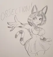 1girl ace_attorney animal_crossing ankha artist:pikapika212 furry parody traditional_medium // 864x925 // 80KB