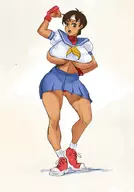 artist:letsplaygods colored huge_breasts milf sailor_uniform sakura_kasugano school_uniform street_fighter underboob // 627x900 // 207KB