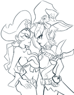 arfoire breasts crossover hyperdimension_neptunia monochrome risky_boots shantae_(series) symmetrical_docking // 600x771 // 262KB