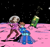colored mega_man_legends mega_man_volnutt moon space space_suit stars tron_bonne // 1280x1197 // 473KB