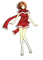 1girl brown_hair christmas colored grey_eyes holly lilia sandals scarf skirt smile solo standing ys ys_ii // 900x1250 // 374KB