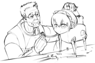 1boy 1girl aigis artist:wamudraws crossover glasses gordon_freeman half-life persona persona_(series) persona_3 robot robot_girl shin_megami_tensei short_hair sketch toaster // 1274x851 // 436KB