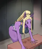 1girl anthro artist:onion ass bending_over bent_over breasts dog_head dungeon_fighter furry huge_breasts looking_down one_piece_swimsuit sweat sweating swimsuit wet // 1500x1750 // 1.3MB