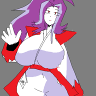 1girl artist:2hufag huge_breasts meira ponytail purple_hair touhou // 400x400 // 18KB