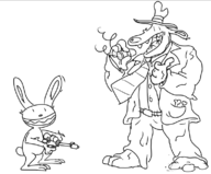 2boys bone cigar dog gun hat max noolman rabbit sam sam_&_max sharp_teeth smoking suit thumbs_up tie weapon wip // 785x652 // 153KB