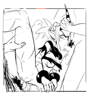 1girl angry artist:polyle cum fellatio monochrome penis scar scythana skullgirls torn_clothes vaginal // 858x900 // 251KB