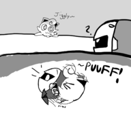 1boy 1girl artist:boneyt comic crossover eyes_closed futanari jigglypuff kirby_(series) meta_knight monochrome penis pokemon sex testicles text // 1366x1200 // 243KB