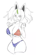 1girl american_flag american_flag_bikini artist:allbeatnik bikini fang gene phantasy_star_online phantasy_star_online_2 twintails // 1439x2175 // 387KB