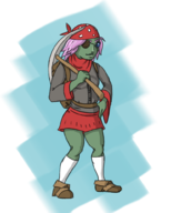 backpack colored floran green_skin oc pickaxe pink_hair starbound // 800x1000 // 265KB