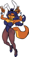 1girl artist:unknown blue_hair bunny_suit carmelita_fox cleavage double_peace_sign furry leotard pantyhose sly_cooper_(series) // 773x1501 // 297KB