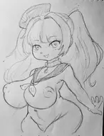 1girl artist:pepsi azur_lane bache huge_breasts nude partially_clothed shortstack traditional_medium // 1556x2048 // 350KB