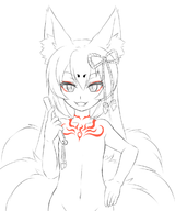 1girl animal_ears animal_tail artist:kuron fangs kenomimi lineart looking_at_viewer monster_girl_quest smile tamamo tamamo-no-mae_(monster_girl_quest) // 1000x1200 // 254KB