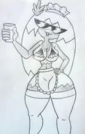 1girl artist:billyfutureboy bikini maid pineapple_toppin pizza_tower sunglasses thigh_highs traditional_medium // 2009x3151 // 3.3MB