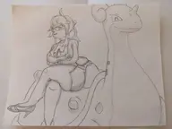 1girl artist:unknown breasts crossed_arms glasses heels huge_breasts lapras looking_at_viewer lorelei monochrome pokemon sitting sketch skirt thick_thighs traditional_medium // 2000x1500 // 433KB