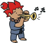 akuma artist:ssshuckle chibi dark_skin instrument music_note red_hair street_fighter trumpet // 379x353 // 65KB