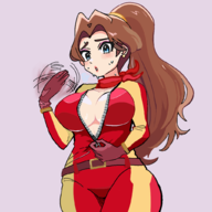 1girl artist:unknown blue_eyes bodysuit breasts brown_hair mario_kart pauline super_mario sweating zipper // 1024x1024 // 133KB
