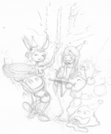 artist:babazul bomberman bomberman_(series) crossover gooey kirby_(series) may personification pokemon pokemon_oras poppy_bros._jr. traditional_medium // 1029x1241 // 779KB