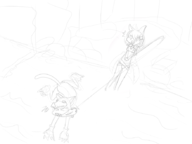 2girls animal_ears eiyuu_senki fishing montezma sketch tail teach wip // 879x661 // 119KB