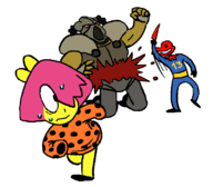 1girl 2boys anthology_of_the_killer artist:2x bb blood colored crossover fallout frank_horrigan gore running tagme the_killer // 800x700 // 63KB