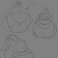 1girl artist:unknown belly breasts drawing drinking fat huge_breasts lamia looking_at_viewer monster_girl multiple_poses navel not_vidya obese sketch text vore // 4000x4000 // 3.1MB