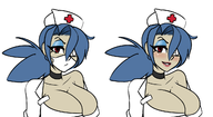 artist:sealguy blue_hair eyepatch huge_breasts lipstick makeup skullgirls smile valentine // 1280x701 // 330KB