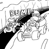 2boys artist:bonitanon donkey_kong mario_kart super_mario text toad // 500x500 // 31KB