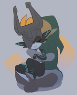 1boy 1girl artist:unknown colored hugging link midna the_legend_of_zelda twilight_princess // 680x836 // 182KB