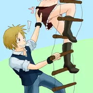 ass ass_grab blonde_hair boots brown_eyes brown_hair climbing connie coriander final_fantasy_ix frilly_panties jeans midriff parody pink_panties skirt steambot_chronicles upskirt vanilla_r_beans // 1000x1000 // 370KB