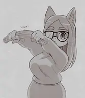 1girl anthro artist:unknown breasts cat cracking furry glasses glasses_shade huge_breasts insult looking_at_viewer on_your_tail pasta peina_felini skirt whiskers // 870x1000 // 405KB