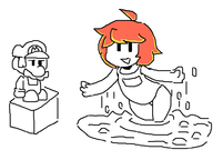 1boy 1girl ahoge artist:chunk gijinka gloves happy hat lava lava_bubble mario mspaint mustache one-piece_swimsuit personification podoboo short_hair super_mario swimsuit // 725x545 // 29KB