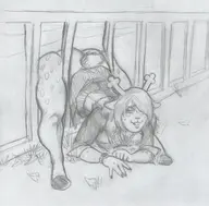 1girl antlers artist:venom ass ass_up breasts deltarune fence freckles huge_ass huge_breasts looking_at_viewer monochrome noelle_holiday sketch stuck thick_thighs traditional_medium watch // 2556x2520 // 1.4MB