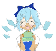 1girl blue_hair burger cirno colored food frozen glasses parody touhou // 720x657 // 264KB
