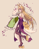 1girl animal_ears artist:jnrbtts blonde_hair fan izumi paper_fan qipao sdorica tail // 612x765 // 40KB