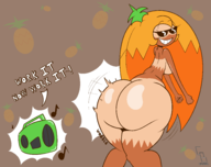 1girl artist:cheesyboy boombox huge_ass nude personification pineapple_toppin pizza_tower tanlines text // 3940x3129 // 436KB
