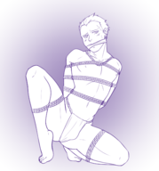 1boy artist:robo_whiskers bondage fundoshi gag kanji_tatsumi lineart monochrome persona persona_(series) persona_4 shibari shin_megami_tensei short_hair tied // 1341x1438 // 731KB