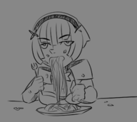 1girl artist:jirka309 atelier_ryza eating food serri_glaus spaghetti // 1318x1183 // 278KB