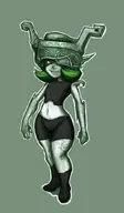 black_clothes blue_eyes boots fusion green_hair grey_skin headdress helmet midna midriff ocarina_of_time saria shorts the_legend_of_zelda twilight_princess // 584x1000 // 214KB