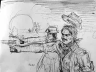 3boys arthur_morgan artist:azav background dutch_van_der_linde gun hat horse red_dead_redemption red_dead_redemption_2 short_hair sun sunset traditional_medium weapon // 2000x1504 // 849KB