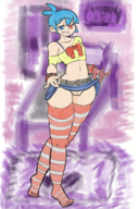 :D alternate_costume artist:doodlehog artist:unknown blue_hair colored edit heterochromia looking_at_viewer puyo_puyo simple_background smile smiling thigh_highs // 1440x2160 // 2.9MB