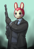 1boy animal_crossing artist:dmgboost bunnie colored gun mask shotgun // 772x1101 // 682KB
